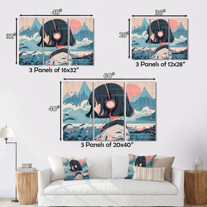 Female Anime Character IV - 3-Piece Canvas Wall Art