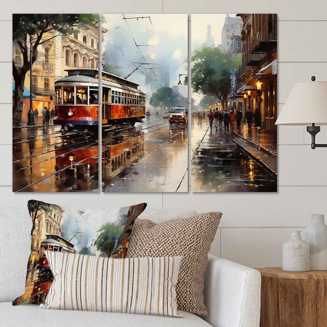 New Orleans Cityscape Comes Alive At Night II - Canvas Multipanels Set of 3