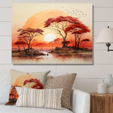 Red Yellow African Landscape - Landscapes Canvas Wall Art