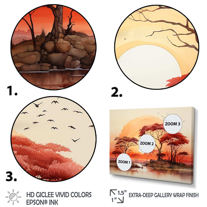 Red Yellow African Landscape - Landscapes Canvas Wall Art