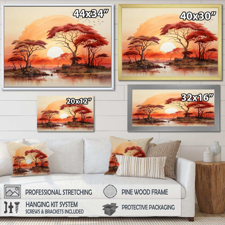Red Yellow African Landscape - Landscapes Canvas Wall Art