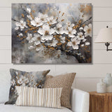 White Grey Cherry Blossum Harmony I - Floral Canvas Wall Art