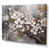 White Grey Cherry Blossum Harmony I - Floral Canvas Wall Art