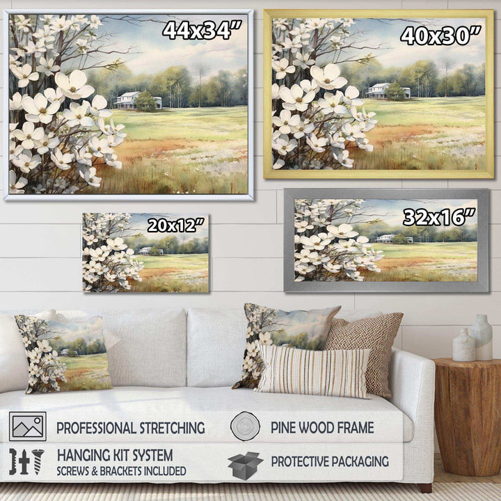 White Grey Dogwood At The Farm I - Floral Canvas Wall Art