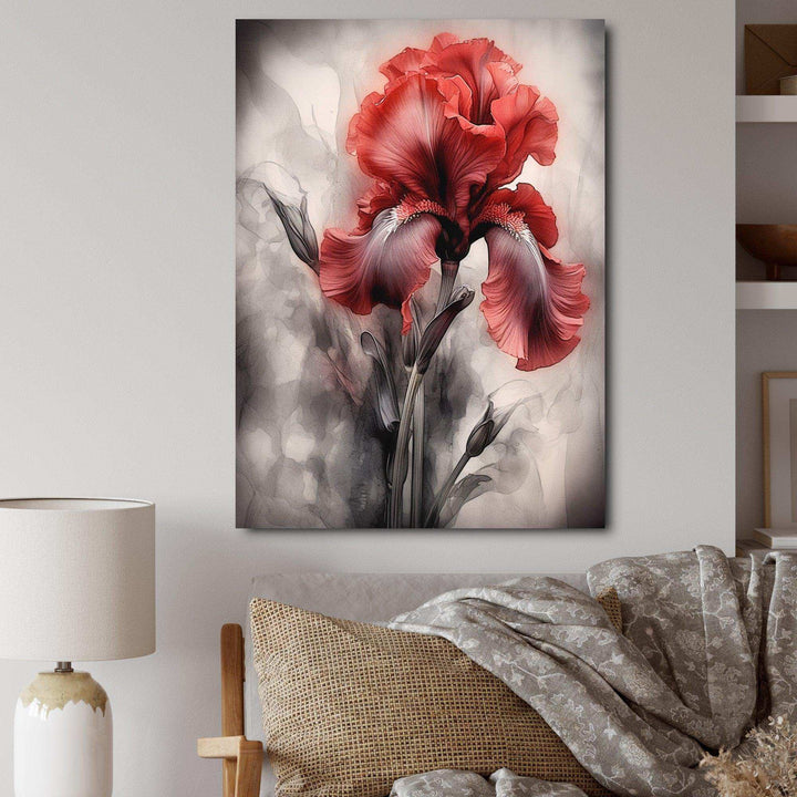 Red Black Iris Petal II - Floral Canvas Wall Art