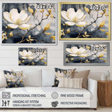 Yellow Grey Magnolias Nature Elegance III - Floral Canvas Wall Art