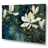 Green White Magnolias Landscape - Floral Canvas Wall Art