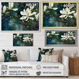 Green White Magnolias Landscape - Floral Canvas Wall Art