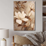 White Brown Magnolias Nature Serenity - Floral Canvas Wall Art