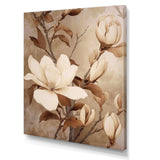 White Brown Magnolias Nature Serenity - Floral Canvas Wall Art