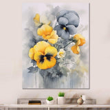 Yellow and Grey Minimalism Pansies - Floral Canvas Wall Art