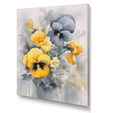 Yellow and Grey Minimalism Pansies - Floral Canvas Wall Art