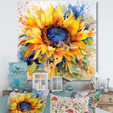 Yellow Blue Golden Cheerful Sunflowers - Floral Canvas Wall Art