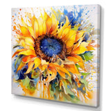 Yellow Blue Golden Cheerful Sunflowers - Floral Canvas Wall Art