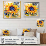 Yellow Blue Golden Cheerful Sunflowers - Floral Canvas Wall Art