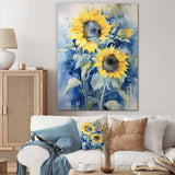 Yellow Blue Sunflower Golden - Floral Canvas Wall Art