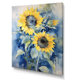 Yellow Blue Sunflower Golden - Floral Canvas Wall Art