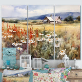 Green White Meadow At The Farm I - 3-Piece Canvas Wall Art