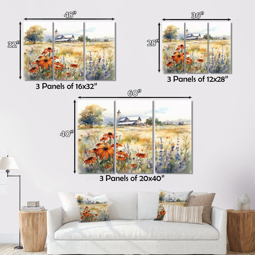 Green White Meadow At The Farm II - Split Panel Canvas Art