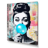 Audrey Hepburn Blue Bubble Gum - People Canvas Wall Art