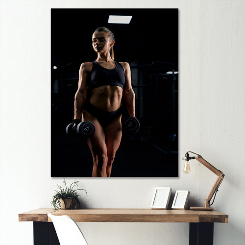 Weightlifting Woman Gym Portrait I - Weightlifting Canvas Wall Art