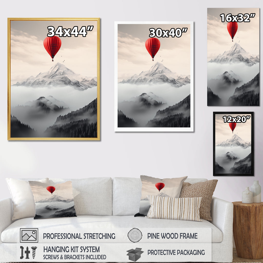 Hot Air Ballon In The Mountains I - Hot Air Balloon Canvas Wall Art