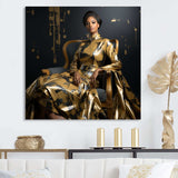 Glamorous Sparkling Gold African American Woman Portrait - Abstract Canvas Wall Art