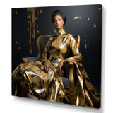 Glamorous Sparkling Gold African American Woman Portrait - Abstract Canvas Wall Art