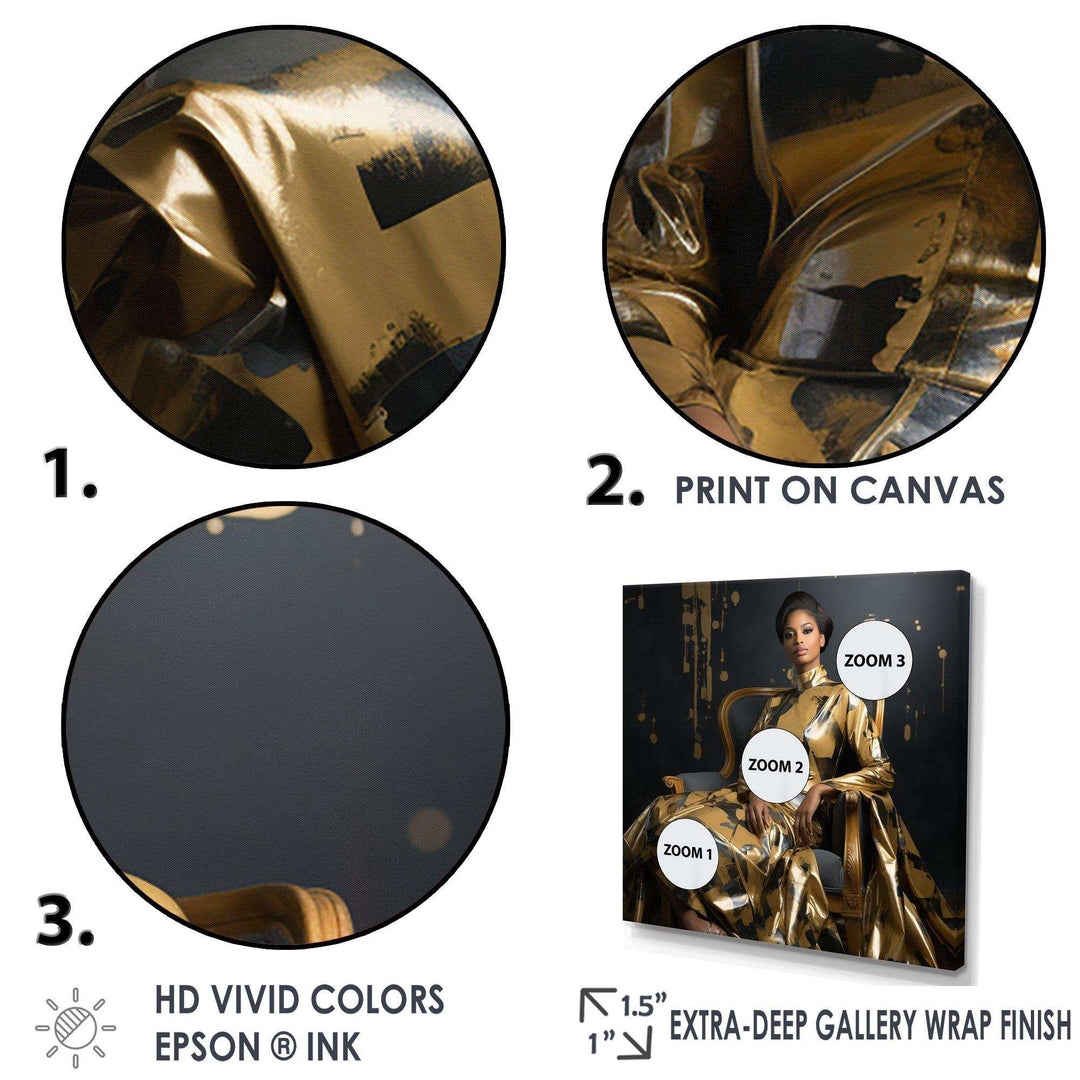 Glamorous Sparkling Gold African American Woman Portrait - Abstract Canvas Wall Art