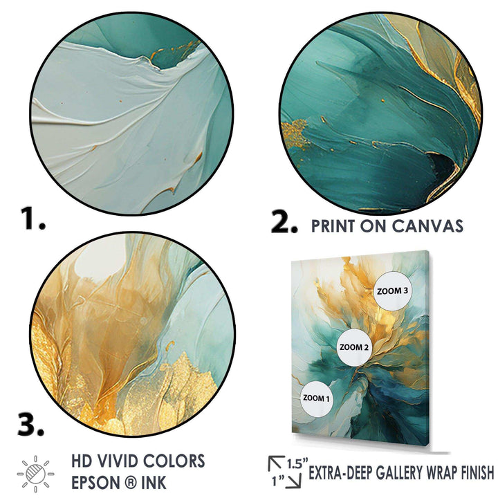 Gold And Teal Aurora Harmony - Abstract Canvas Wall Art