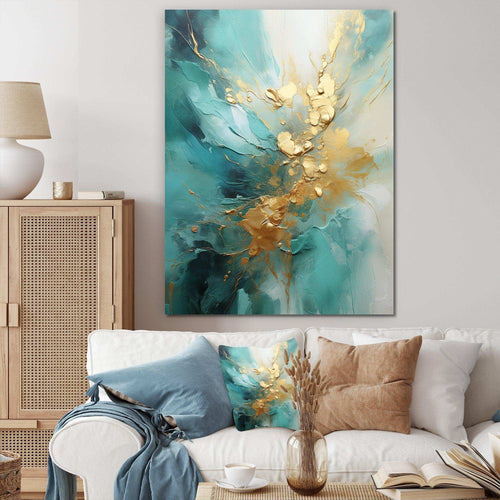 Gold And Teal Aurora Harmony II - Abstract Canvas Wall Art