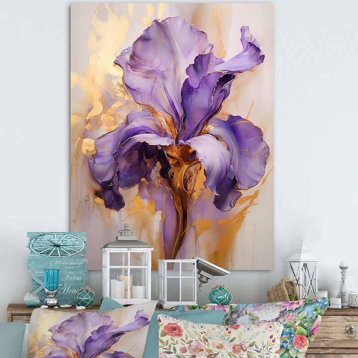 Golden Iris Purple Dream - Floral Canvas Wall Art