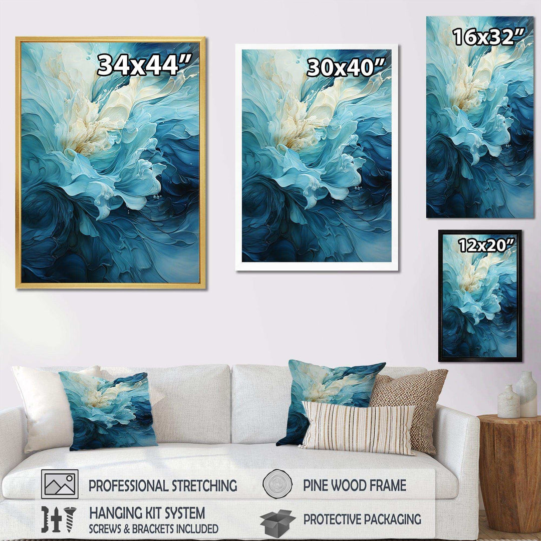 Aqua Blue And White Serenity Swirl III - Abstract Canvas Wall Art