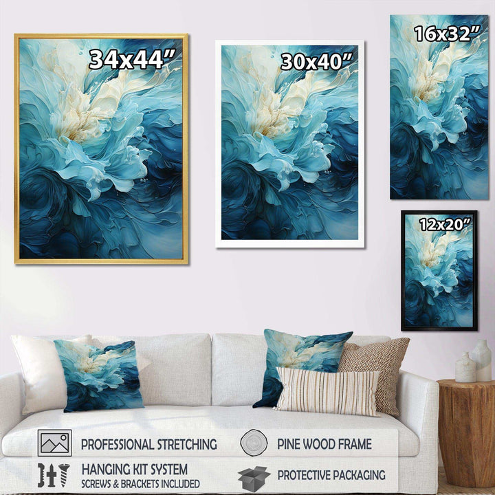 Aqua Blue And White Serenity Swirl III - Abstract Canvas Wall Art