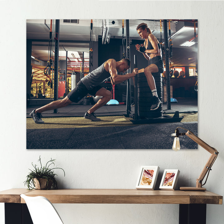 Couple Training - Aerobic &amp; Bodybuilding Canvas Wall Art