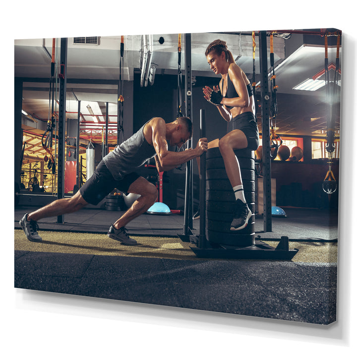 Couple Training - Aerobic &amp; Bodybuilding Canvas Wall Art