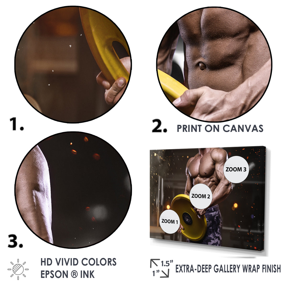 Pumping Up Muscles Dumbbells - Aerobic &amp; Bodybuilding Canvas Wall Art