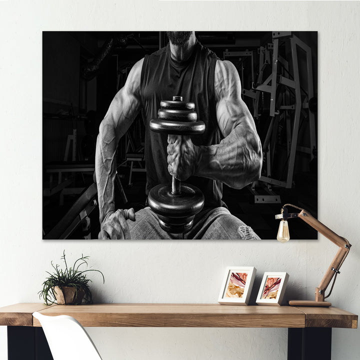 Black And White Dumbbell Gym - Aerobic &amp; Bodybuilding Canvas Wall Art