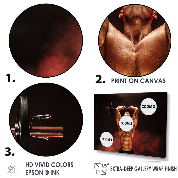 Man Lifting Dumbbell Red Fog - Aerobic &amp; Bodybuilding Canvas Wall Art