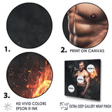 Muscular Athletic Male Holds Burning Barbell - Aerobic & Bodybuilding Canvas Wall Art