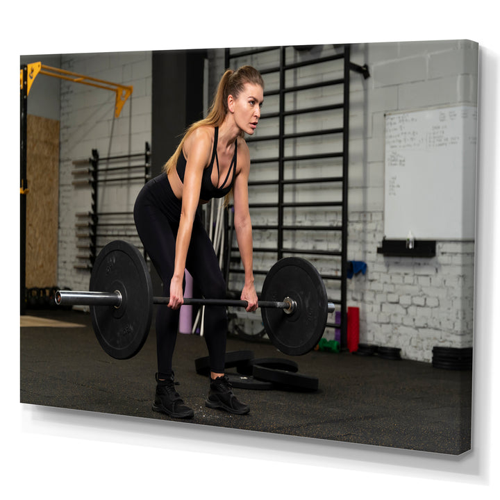Woman Training Gym Full Shot - Aerobic &amp; Bodybuilding Canvas Wall Art