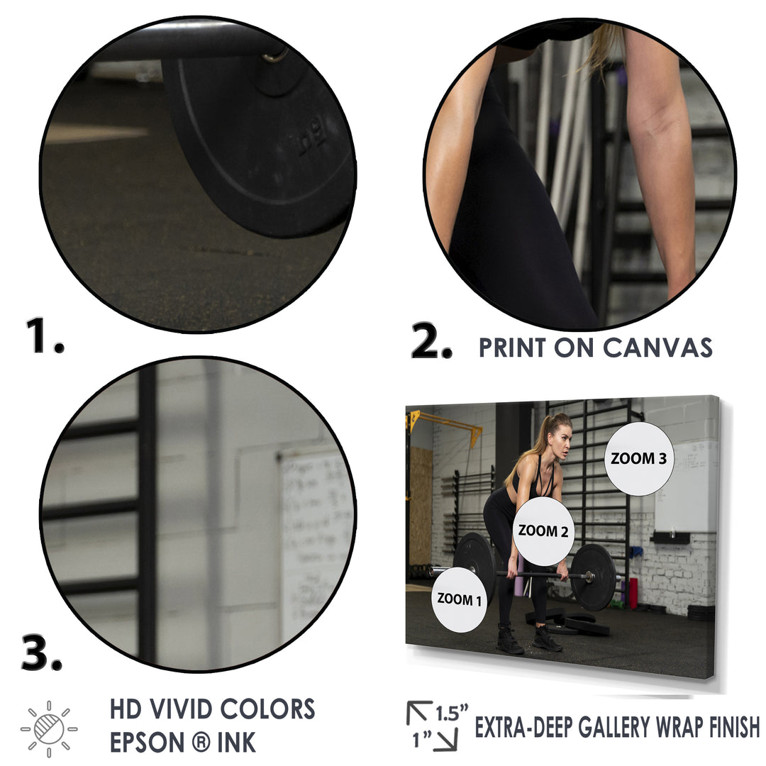 Woman Training Gym Full Shot - Aerobic &amp; Bodybuilding Canvas Wall Art