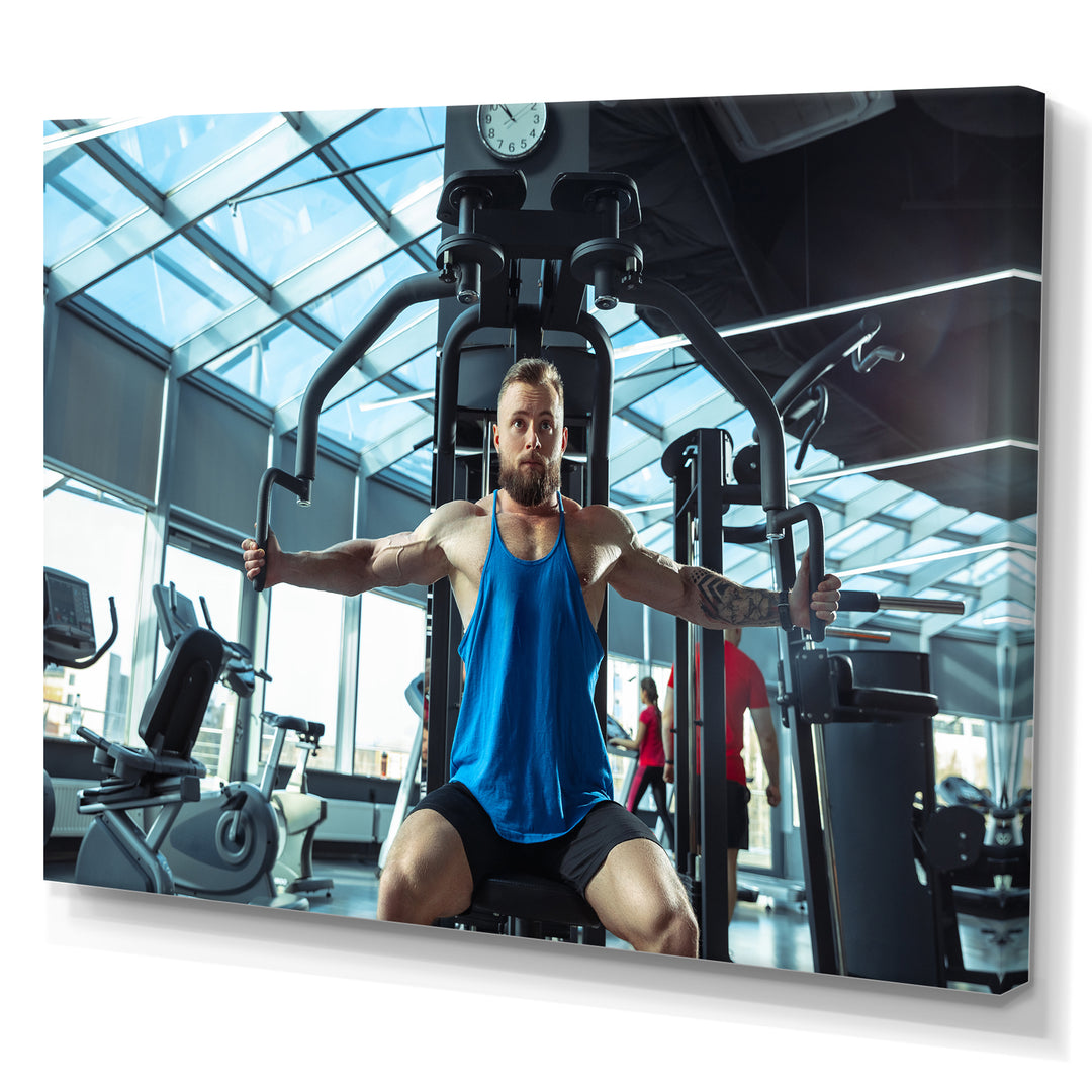 Caucasian Doing Strength Exercises - Aerobic &amp; Bodybuilding Canvas Wall Art