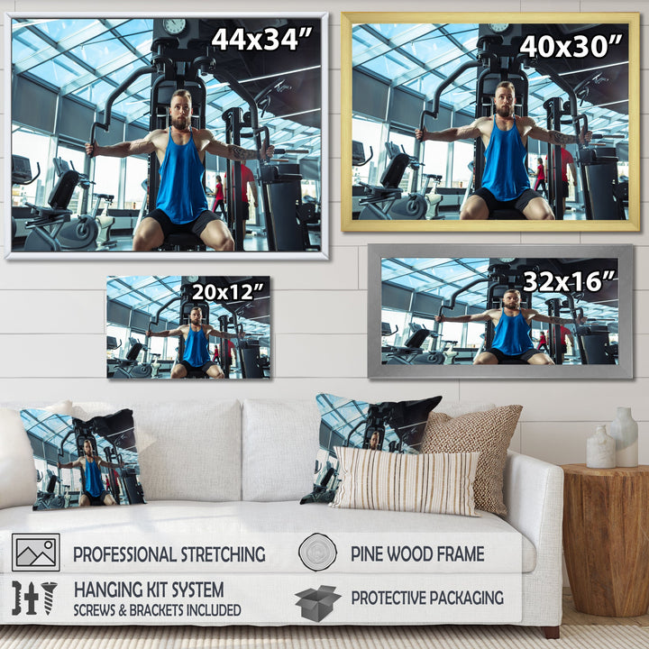 Caucasian Doing Strength Exercises - Aerobic &amp; Bodybuilding Canvas Wall Art