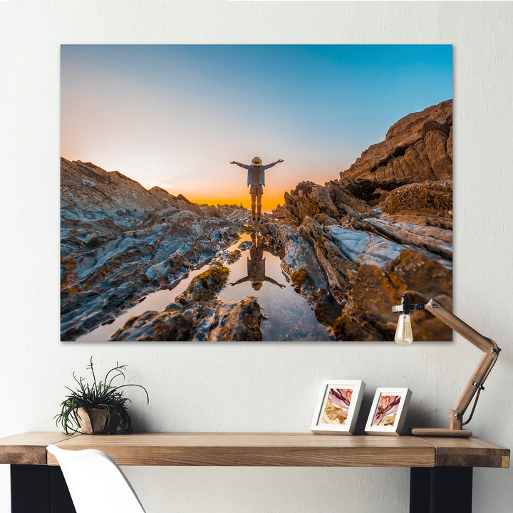 Woman Enjoying Coast Basque Sunset - Aerobic &amp; Bodybuilding Canvas Wall Art