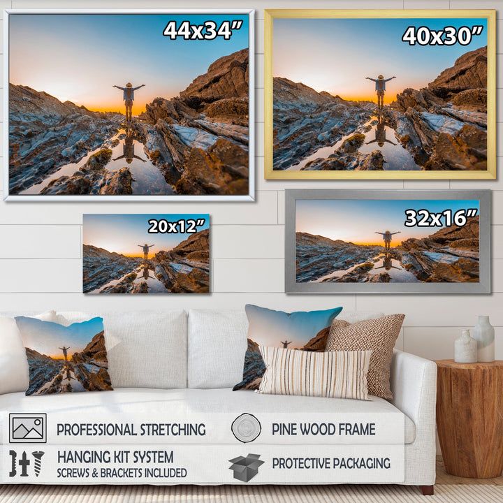 Woman Enjoying Coast Basque Sunset - Aerobic &amp; Bodybuilding Canvas Wall Art