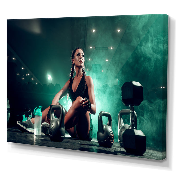 Female Athlete With Dumbbells - Aerobic &amp; Bodybuilding Canvas Wall Art