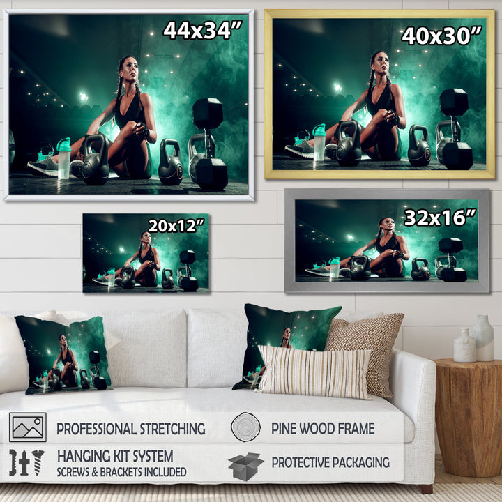 Female Athlete With Dumbbells - Aerobic &amp; Bodybuilding Canvas Wall Art