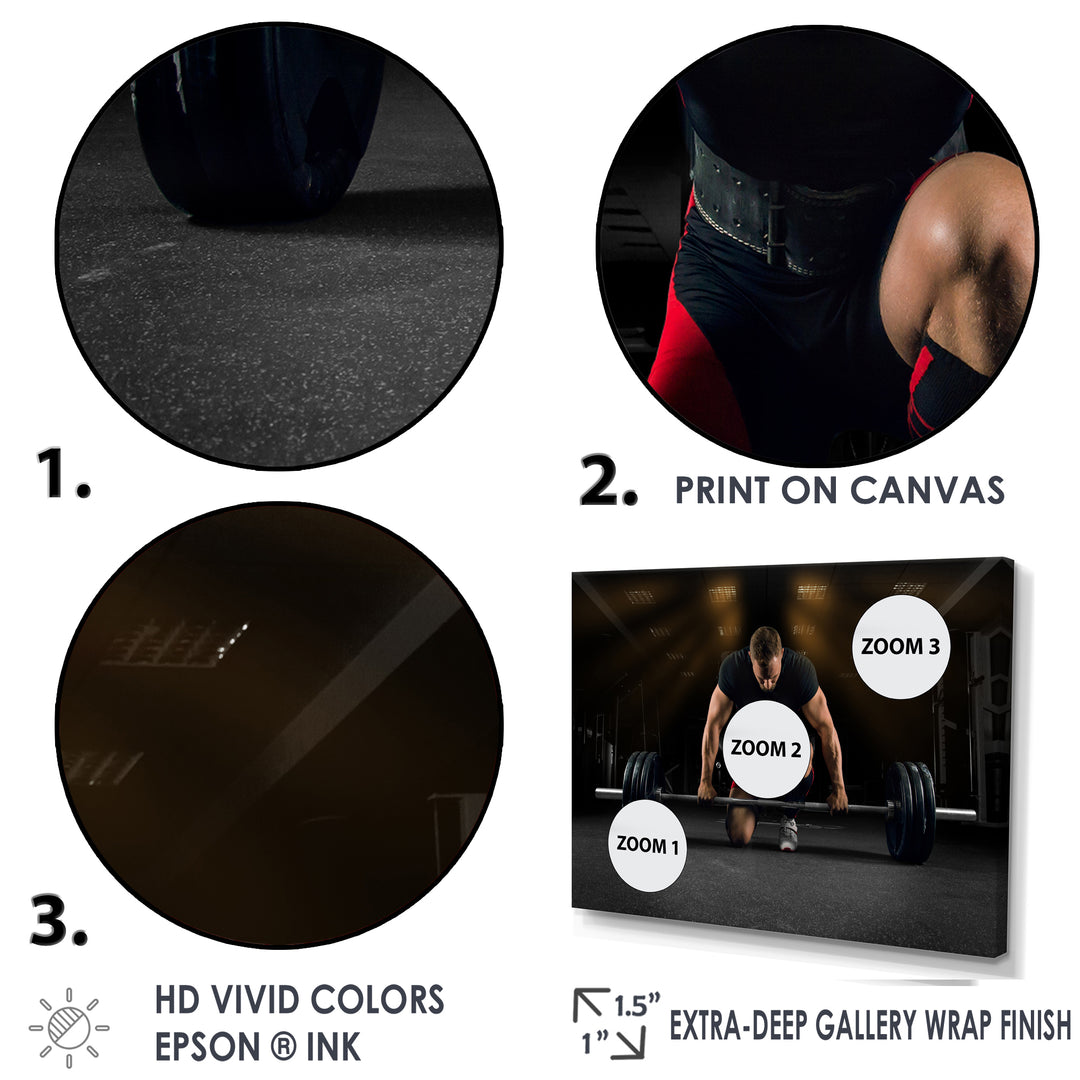 Athlete On Knee Preparing Make Deadlift - Aerobic &amp; Bodybuilding Canvas Wall Art