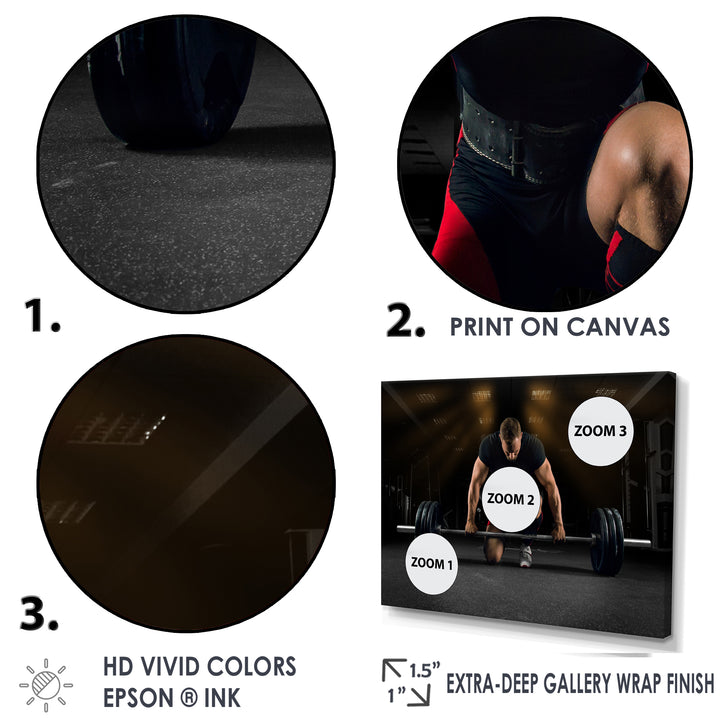 Athlete On Knee Preparing Make Deadlift - Aerobic &amp; Bodybuilding Canvas Wall Art